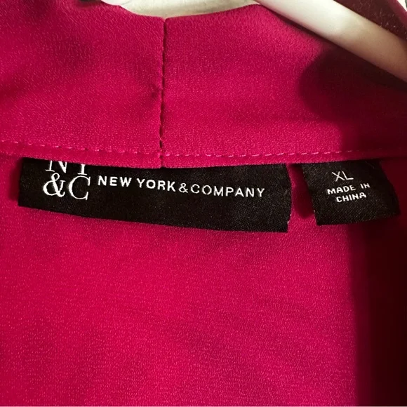 New York & Company Plum Semi Sheer Tie Neck Bow Blouse READ - Picture 6 of 14